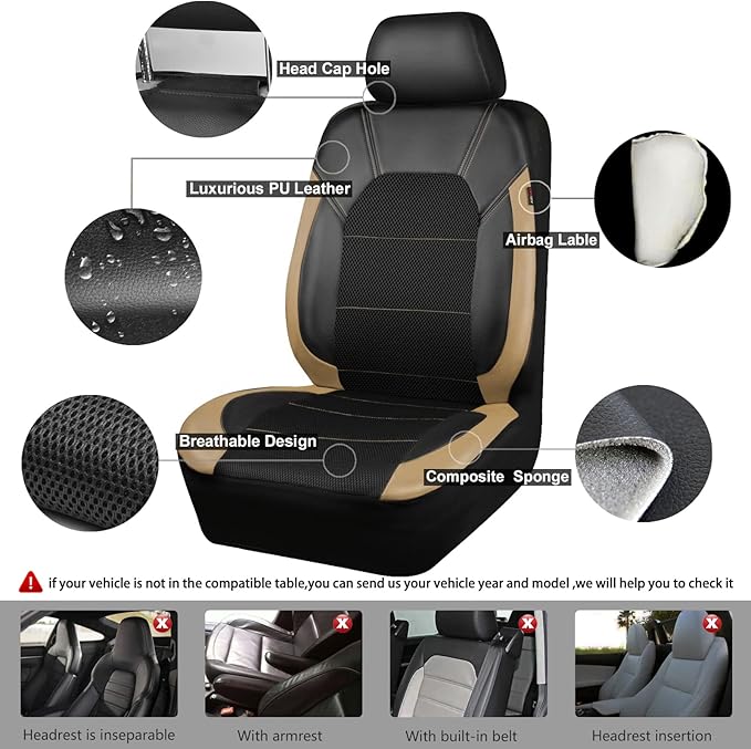 CAR PASS Leather seat Covers,Automotive Universal Sport car seat Cover Super 5mm Composite Sponge Inside,Airbag Compatible fi