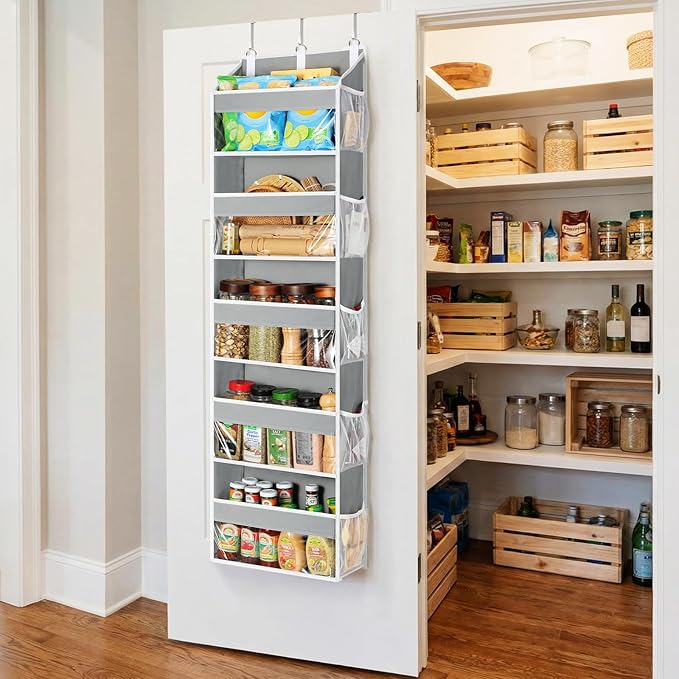 Yecaye 5 Tier Clear Over the Door Organizer Hanging, 5 Large Plastic Pockets and 10 Side Pockets Back of Door Organizer, 56lb