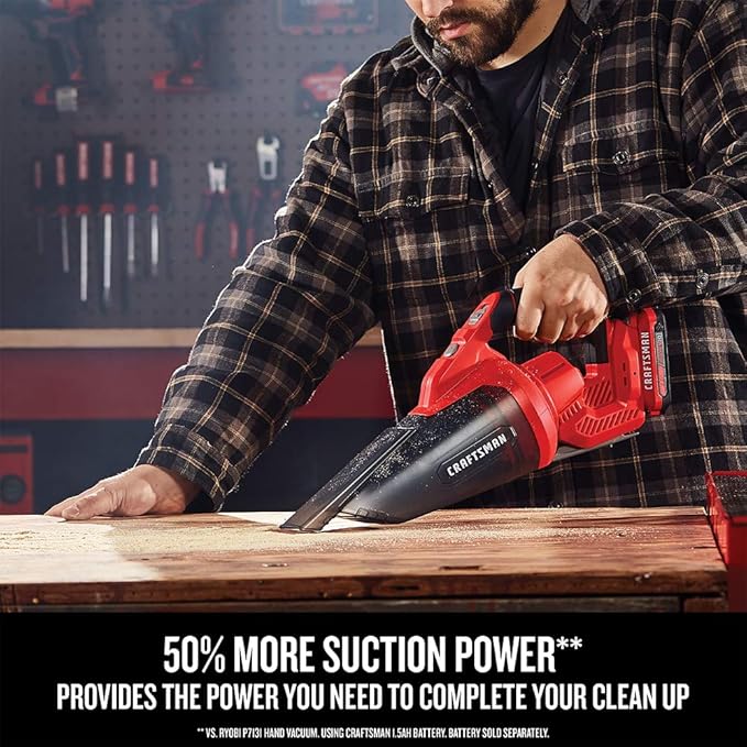 CRAFTSMAN V20 Cordless Hand Vacuum, 45 CFM, 2 Stage Filtration System with Filter, Bare Tool Only (CMCVH001B)