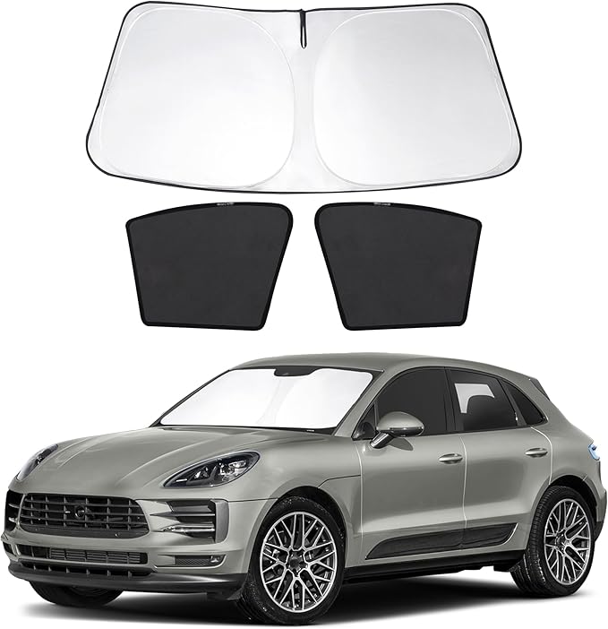 3PCS Car Window Shades Front Windshield Sun Shade Foldable Window Shade Custom Fit for 2014-2019 Porsche Ma-can Accessories Car Shades for Front Windows Anti-UV Rays Block Heat