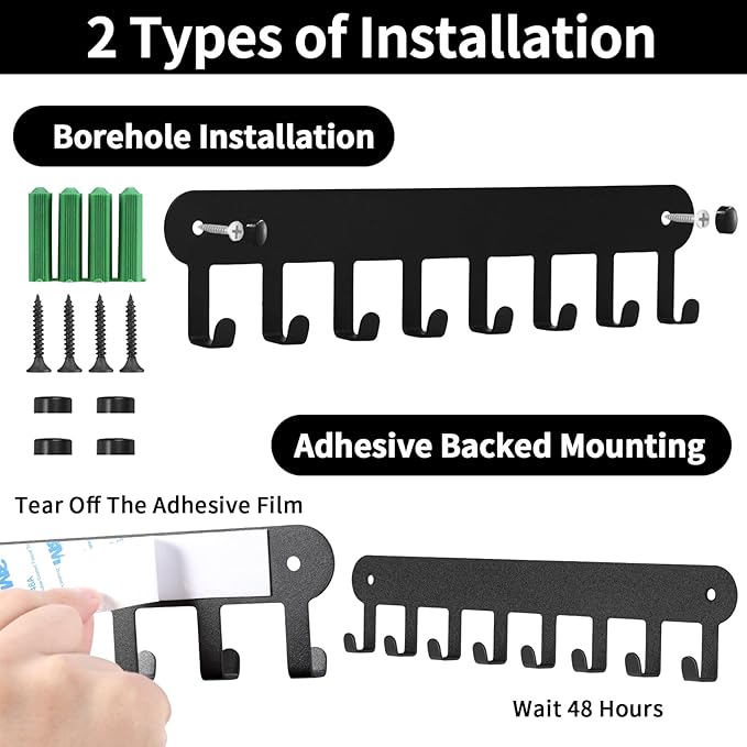 2 Pack Key Holder Wall Mount, Key Holder for Wall,Key Wall Holder, Key Hooks Hanging Keys, Key Hanger Wall Mount with 8 Hooks