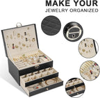 3-Layer Jewelry Box for Women, Jewelry Organizers and Storage with Removable Jewelry Tray, Vintage Quilted Top Lockable Jewel