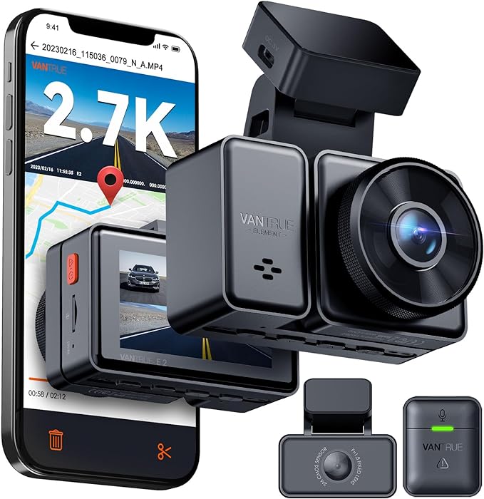 Vantrue E2 Dash Cam Front and Rear, 2.7K Upgrade Rear Cam, Dual STARVIS, 2.7K + 2.7K Dash Camera for Cars, Voice Control, WiF