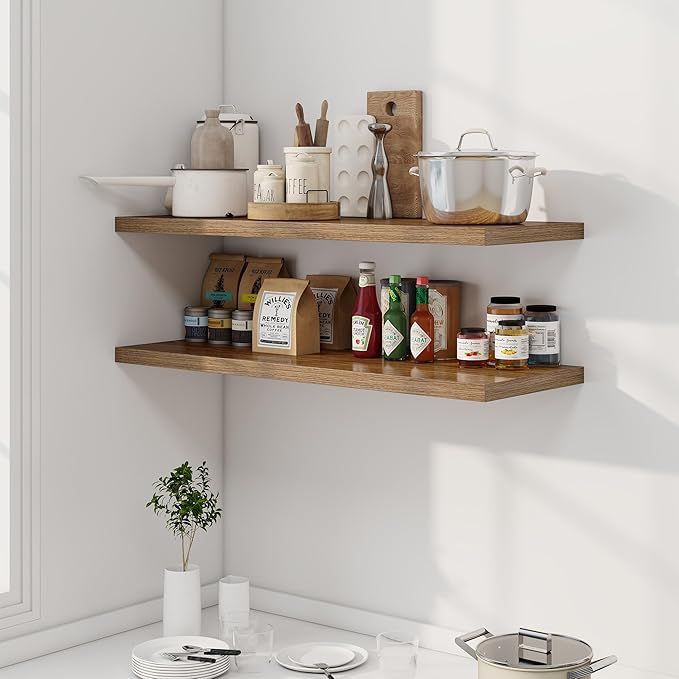Dreamland 40" Floating Shelves for Wall, 12" Deep Slim Walnut Floating Shelves, Wall-Mounted Shelves for Bedroom, Living Room