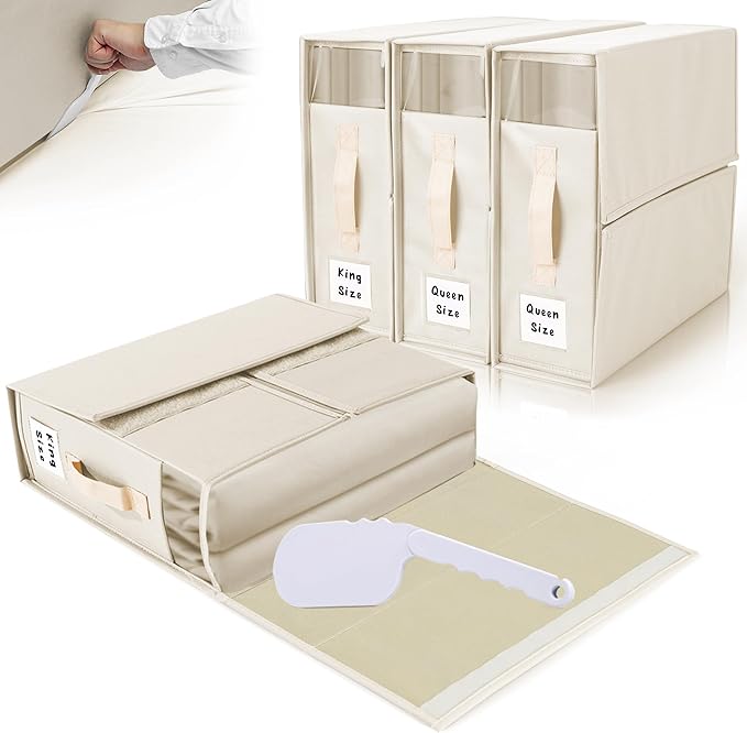 ALCOVA 4 Pack Bed Sheet Organizers and Storage with 1 Bed Sheet Tucker