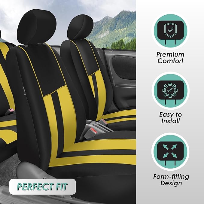 FH Group Car Seat Cover Full Set Striking Striped Car Seat Covers with Front Seat Covers and Rear Split Bench, Universal Fit 