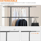 Fishat Stand Portable Black Double Rods Garment Clothes Rack with Rolling and Lockable Wheels Mobile, 48" W x 15" D x 67" H, 