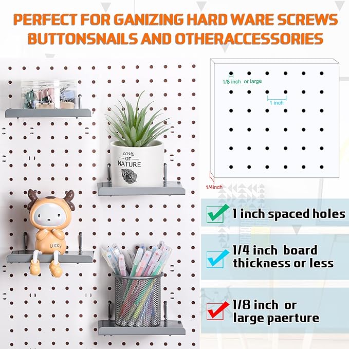 Beeveer 4 Pcs Pegboard Shelves Wall Organizer Brackets Pegboard Steel Tray Accessories Organizing Tools for Craft Garage Nurs
