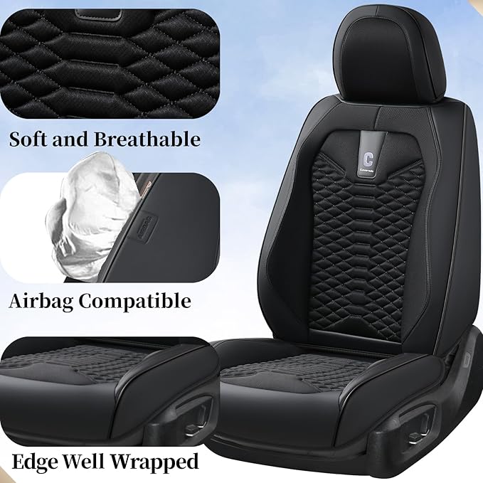 Coverado Car Seat Covers Full Set, 5 Seats Universal Seat Covers for Cars, Breathable Fabric& Faux Leather Auto Seat Cushions