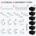 300PCS Pegboard Hooks Kit, Peg Board Organizer Accessories with Bins for Organizing Tools, Fit 1/8 or 1/4 inch Pegboard for H