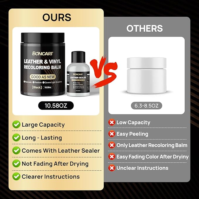 Leather Recoloring Balm with Leather Sealer, 10.58oz Leather Color Restorer, Leather Repair Kit for Vinyl Furniture Shoes Car