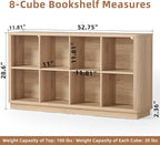Joaxswe 8 Cube Storage Book Shelf, 52" Long Horizontal Bookshelf with Curved Edge, Floor Standing Wooden Cubby Bookcase with 