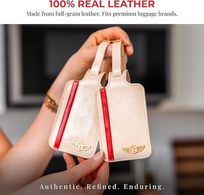 Genuine Leather Luggage Tag with Privacy Flap Set for Men Women Travel Easy with Suitcase Tags Identifiers (Nude, 2 Pack)