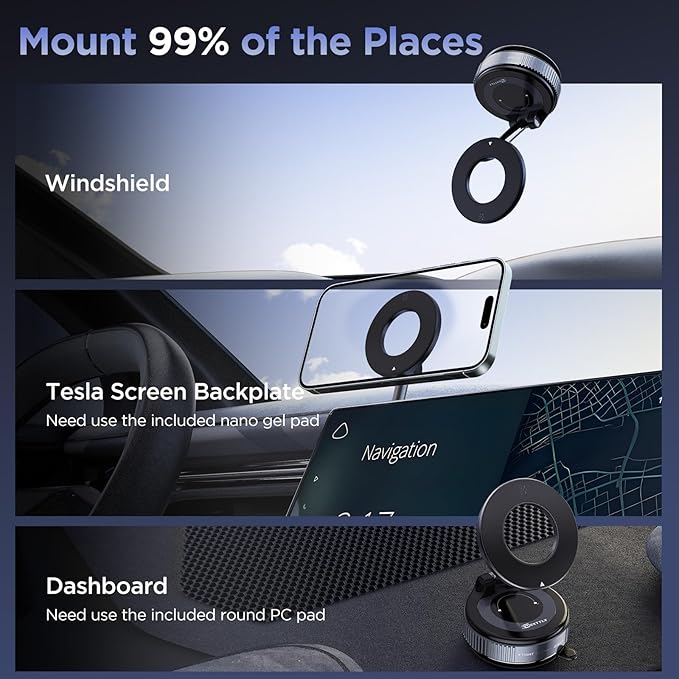 Vacuum Magnetic Phone Holders for Your Car 2026 Suction Cup Phone Mount with Washable Nano Gel Pads 360° Adjustable Phone Mount,Travel Gifts, Car Phone Holder for Smartphone Car/Gym/Mirror