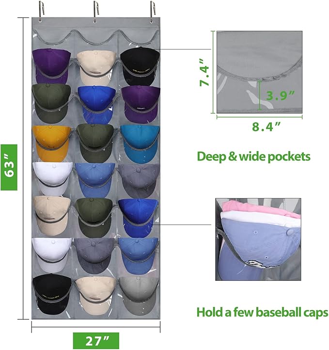 Dofilachy Hat Rack - Hat Organizer - Hat Racks for Baseball Caps, Visible Hat Holder - Baseball Rack for Wall Door with 3 Hoo