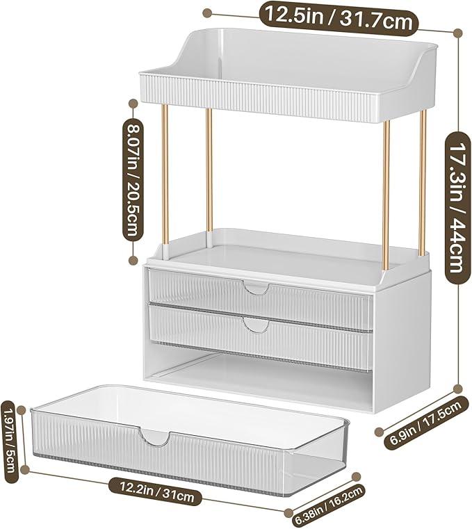 caktraie 12.2" W Makeup Organizer Drawers - 5 Tiers Bathroom Counter Organizer, Cosmetic Storage Drawer for Dresser Counterto