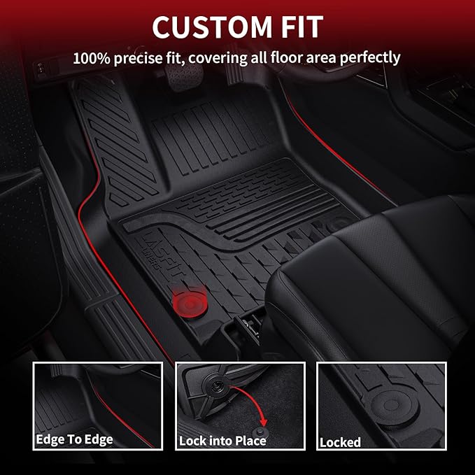 LASFIT Floor Mats 2025 2026 for Ram 1500 Crew Cab Without Rear Under-Seat Factory Storage Bucket Seat (Not for Quad Cab), All Weather TPE Custom Fit Car Mats Floor Liners 1st & 2nd Row, Black