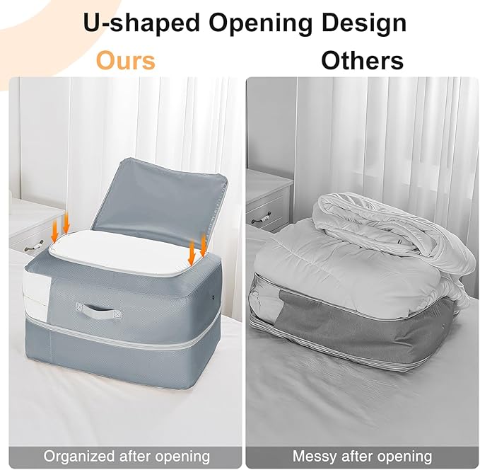 Comforter Storage Bag - 110L Large Capacity Blanket Storage Bags 2-Layer Ultra Space Saving Self Compression Organizer, Washa