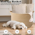 90L Large Blanket Basket, 21.7"x 21.7"x 13.8" Rope Woven Storage Basket with Handles, Laundry Hamper for Toys, Clothes, Pillo