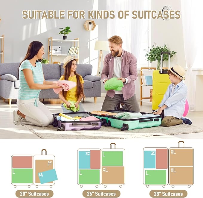 4 Set Compression Packing Cubes, Suitcase Organizer, Lightweight Travel Essentials, Compression Bags For Travel Accessories L