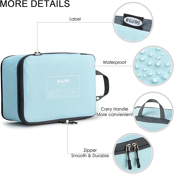 G4Free 6 Set Compression Packing Cubes, 3 sizes Travel Packing Organizers for Suitcases, Expandable Luggage Suitcase Storage 