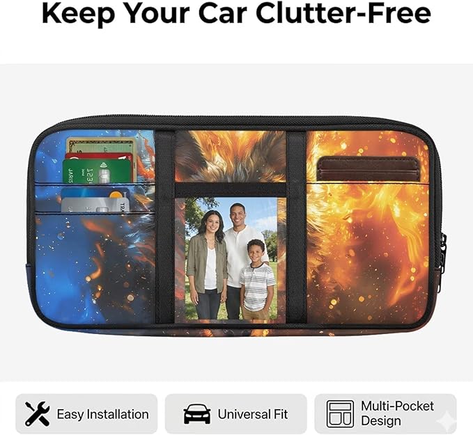 Wolf Print Car Sun Visor Organizer Multi-Pocket Sun Visor Storage Bag Auto Interior Accessories Visor Organizer Storage Pouch for ID Card