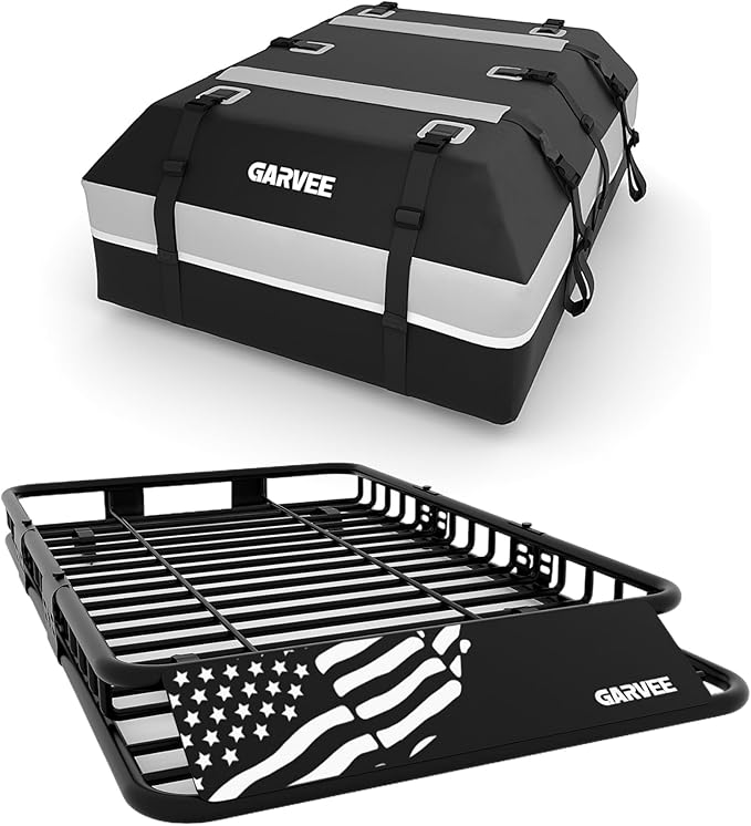 GarveeLife 64" x 39" Universal Roof Rack Basket, 200 Lbs Capacity Rooftop Cargo Carrier Basket with 21 Cubic Feet (52" x 39") Waterproof Luggage Bag, for Suvs, Trucks, Vehicles
