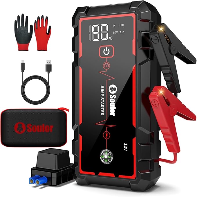 Jump Starter, 5000A Car Battery Jumper Starter Portable, Jump Box Battery Booster with 3 Modes Flashlight, Jumper Cables