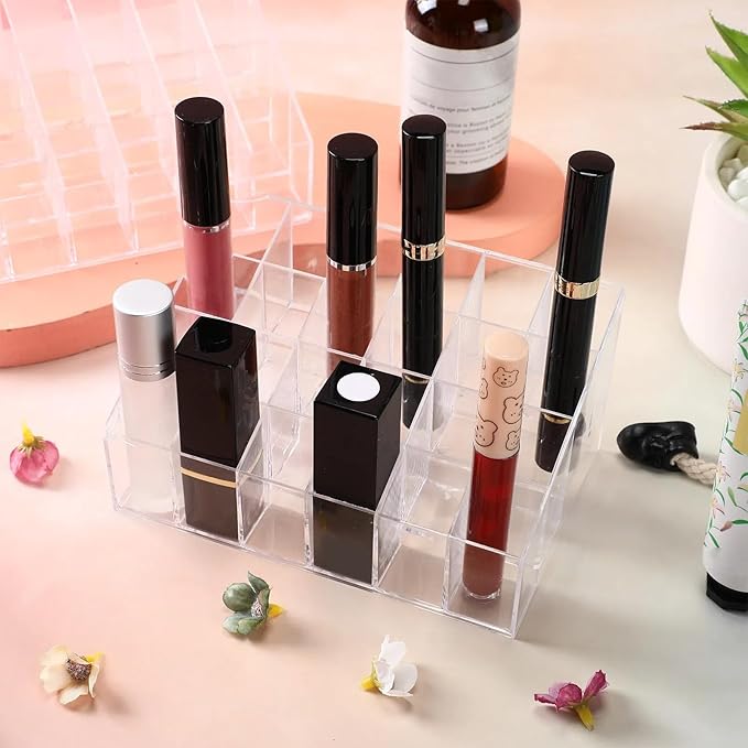 Macarrie 4 Pieces Lipstick Holder Organizer 24 Slot Acrylic Lipstick Makeup Organizer Case Display Stand Storage Box for Lips