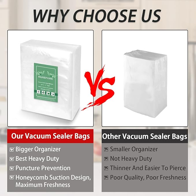 Vacuum Sealer Bags, 5.1" x 7" 100Pcs Food Vacuum Sealer Bag, Heavy Duty, Puncture Prevention, Boilsafe, Freezable, BPA Free, 