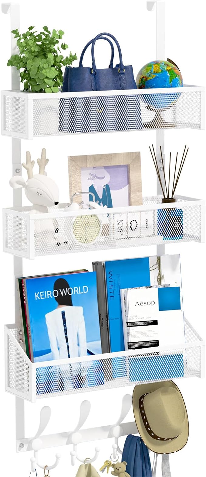 Kaiferty Over The Door Hooks Organizer, Coat Rack Over The Door Storage Hanger Towel Rack, Back of Door Storage Organizer for