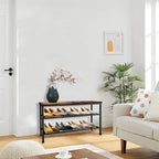 3-Tier Metal Shoe Rack with Wood Top - Durable & Space-Saving Shoe Organizer,Industrial Shoe Organizer Shelf Bench Storagefor
