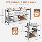 STORAGE MANIAC Expandable Shoe Rack, 12 Pairs Stackable Small Shoe Rack, Metal Adjustable Shoes Organizer for Closet, Entrywa