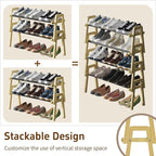 2-Tier Stackable Bamboo Shoe Rack, Free Standing Shoe Storage Organizer for Entryway, Closet, Doorway - Natural Wood Shoe She