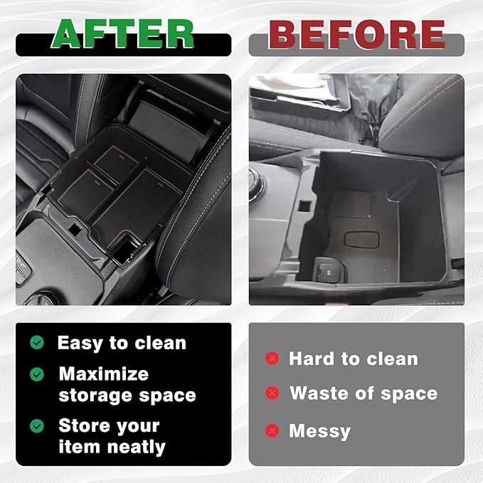 Muslogy Center Console Organizer Compatible with Ford Ranger 2024 2025 2026 & Raptor Accessories Two-Layer Storage Box Insert Tray Secondary Storage Divider Armrest ABS Material Glove Box (Sandstone)