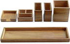 Wood Vanity Tray, 6-Piece Small Bathroom Counter Organizer Wooden Decorative Trays Rectangular Perfume Jewelry Makeup Cosmeti