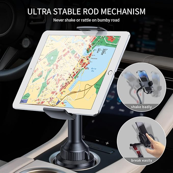 APPS2Car Tablet Holder for Car, Cup Holder Tablet Mount for Truck, Height Adjustable iPad Holder Compatible with 4.7-11" iPad Pro Air Mini, Galaxy Tab, iPhone, Cell Phone