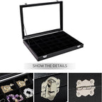 Wudygirl 30 Grid Jewelry Organizer Clear Lid Jewelry Tray Stackable Jewelry Storage Case Display Rings,Earrings,Necklace,Blac