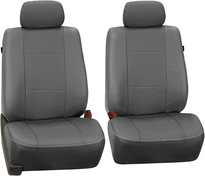 FH Group Front Set Faux Leather Car Seat Covers for Low Back Seat with Removable Headrest, Universal Fit, Airbag Compatible S