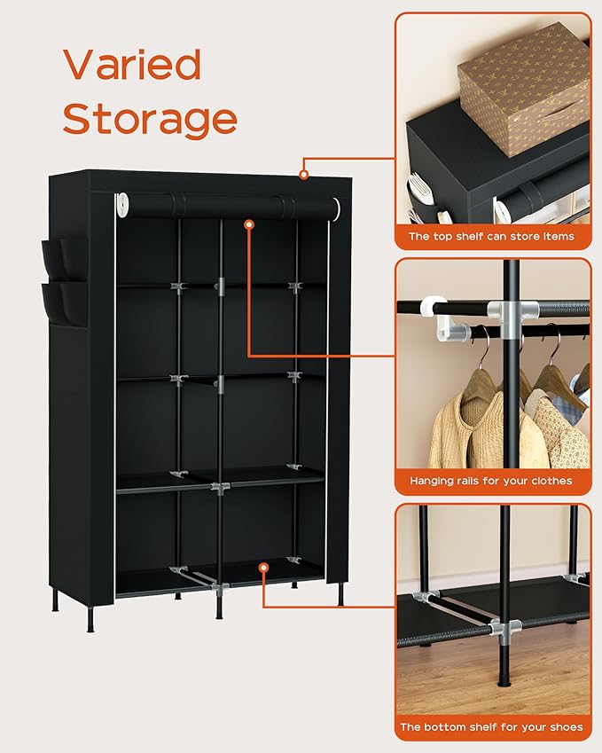 CASAMAYA Portable Closet, 34 Inch Large Capacity Wardrobe Closet with Cover, Clothes Storage Organizer with Shelves and 2 Han