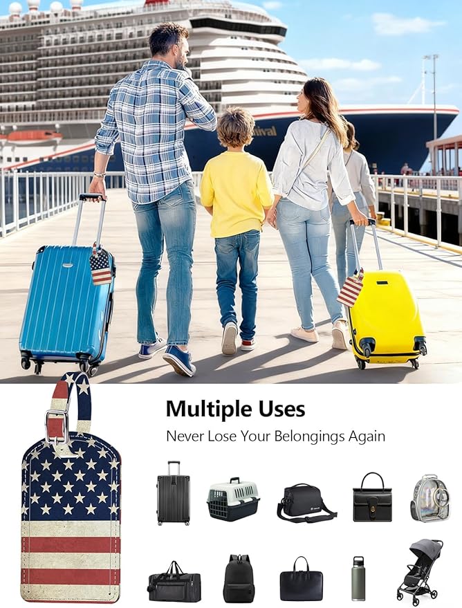 Luggage Tags Built-in Anti-Loss Tracker, Luxury Leather Luggage Tags for Suitcase, Travel Bags, Backpacks, Travel Organizer f