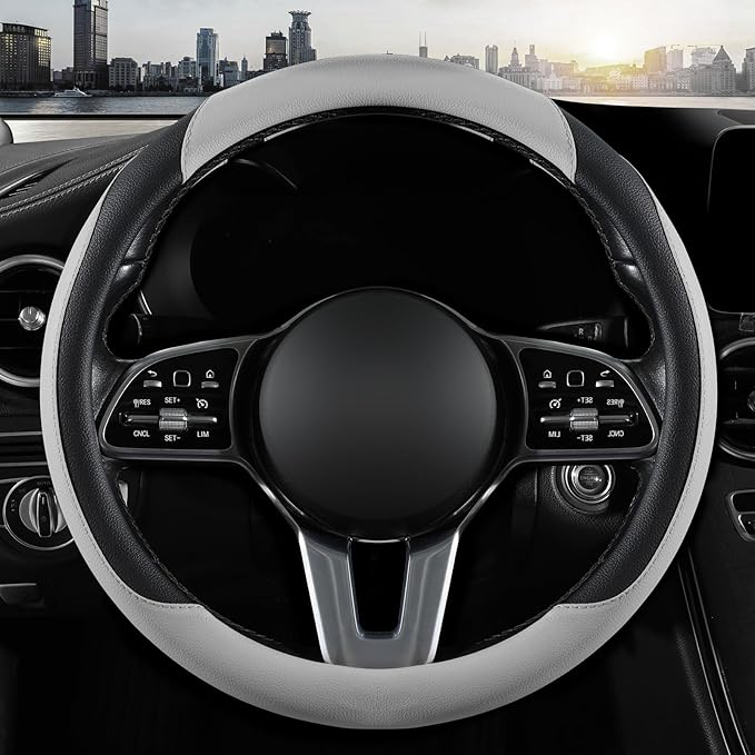Car Steering Wheel Cover, Microfiber Leather Steering Wheel Cover Universal Fit 14.5-15 inch Anti-Slip Comfortable Breathable