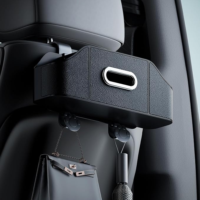 7-in-1 Car Seat Organizer with Cup Holders, Trash Can, Tissue Dispenser & Hooks, Multifunctional Headrest Storage for Backseat, Travel Essentials for Family Car Trips (Black)