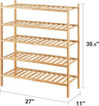 viewcare 5-Tier Bamboo Shoe Rack for Entryway, Stackable | Foldable | Natural, Shoe Organizer for Hallway Closet, Standing Sh
