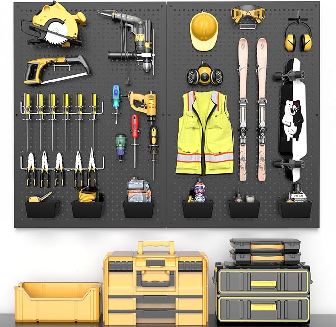 Pegboard kit with Accessories,Includes 2 Pack 16" X 24" Steel Peg Board and 120 PCS Varied Pegboard Accessories,can be Used f