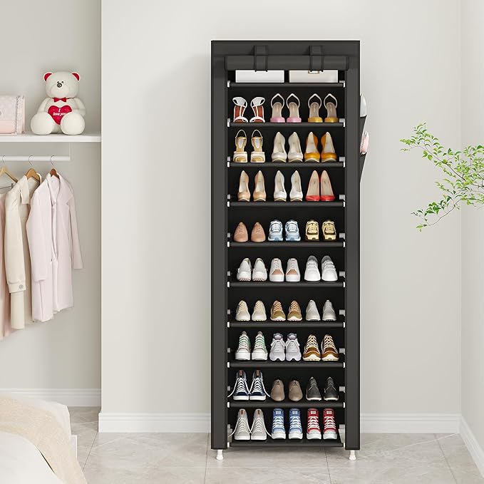 UDEAR 10-Tier Free Standing Shoe Rack Sturdy Shoe Rack Organizer for Closet Entryway Stackable Shoe Shelf with Dustproof Cove