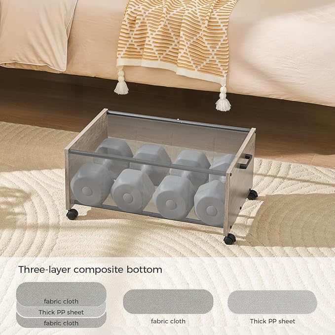 Under Bed Storage with Wheels,Under Bed Drawers Heavy Duty, 2 Packs, Wooden Under Bed Storage Containers Organizer, Metal Fra