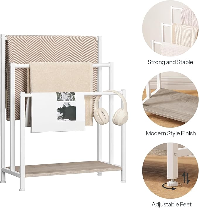 HOOBRO Free Standing Towel Rack, 3 Tier Blanket Rack, Blanket Holder for Bathroom, 23.6" L x 11" W x 31.9" H, Industrial Meta