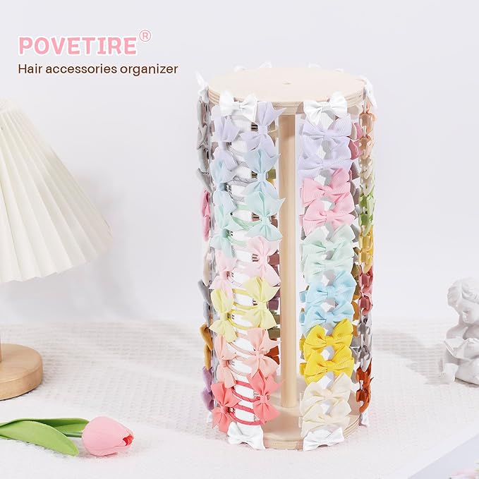 POVETIRE Bow Holder for Girls Hair Bows,Pink Hair Bow Organizer, Hair Clips Stand Hair Accessories Rack Display Decors Baby N