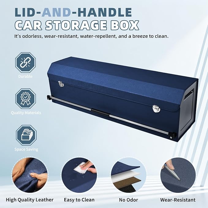 Car Trunk Organizer, Leather Trunk Organizer for Suv with Lid and Push-pull Handle Car Trunk Leather Storage Box Extra Large Ca